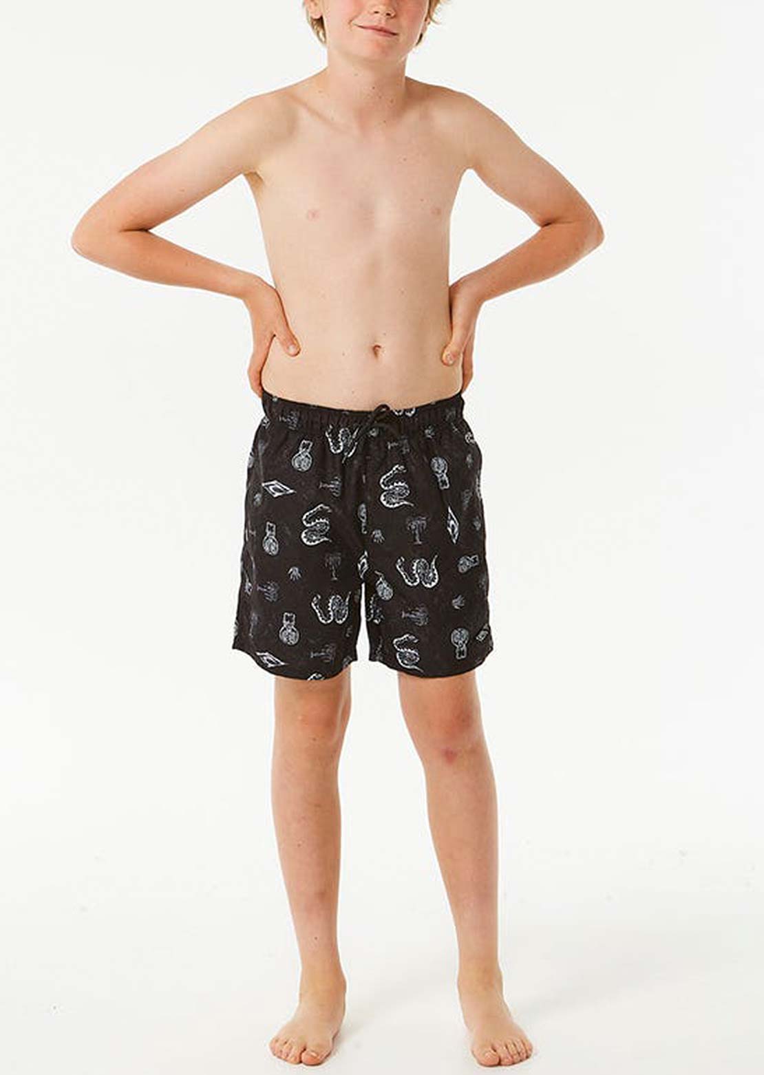 Rip Curl Junior Lost Islands Motif Volley Shorts Black