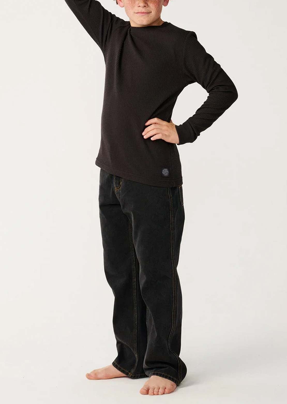 Rip Curl Junior Premium Surf Waffle Longsleeve Washed Black