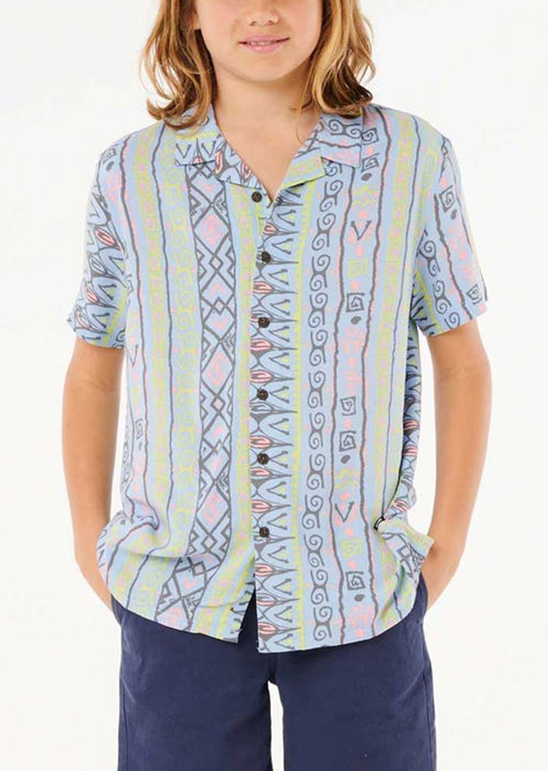 Rip Curl Junior Raw Energy 3 Button Up Shirts Ice Blue