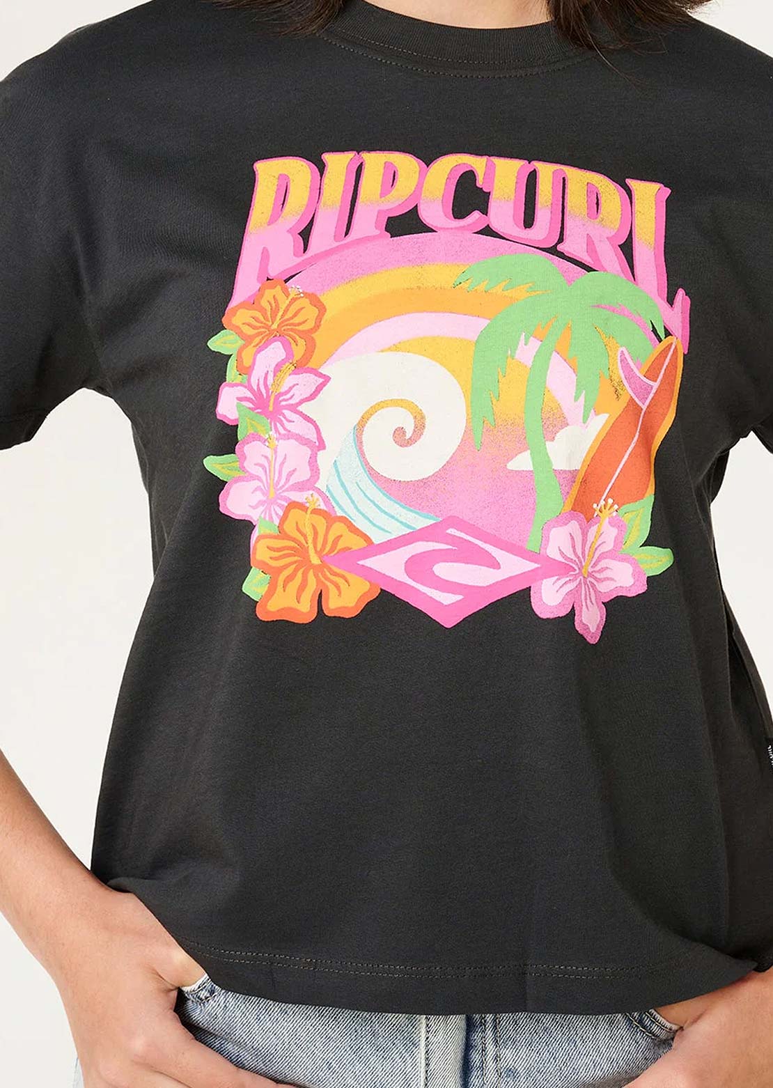 Rip Curl Junior Tropical Dawn Crop T-Shirt Washed Black