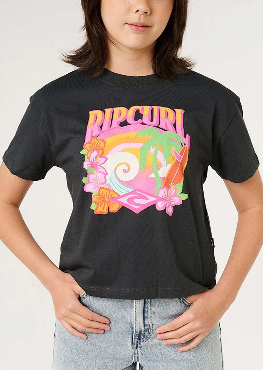 Rip Curl Junior Tropical Dawn Crop T-Shirt Washed Black