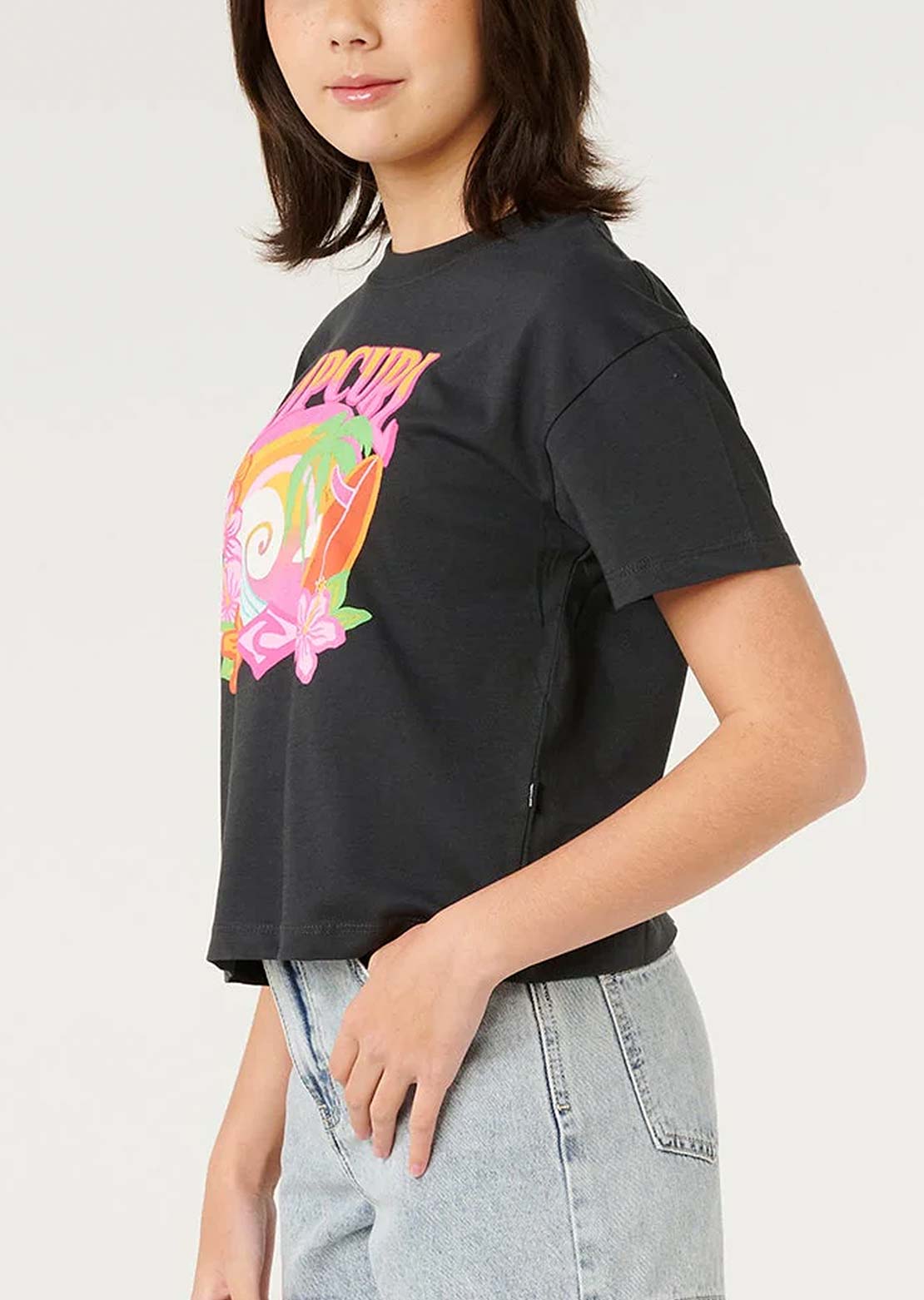 Rip Curl Junior Tropical Dawn Crop T-Shirt Washed Black