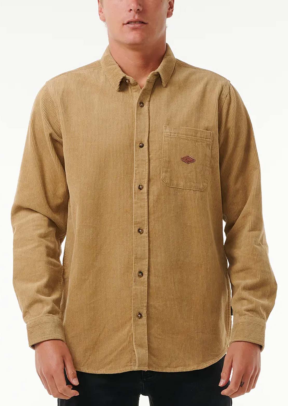 Rip Curl Men's Classic Surf Cord Long Sleeve Button Up Shirt Dark Khaki