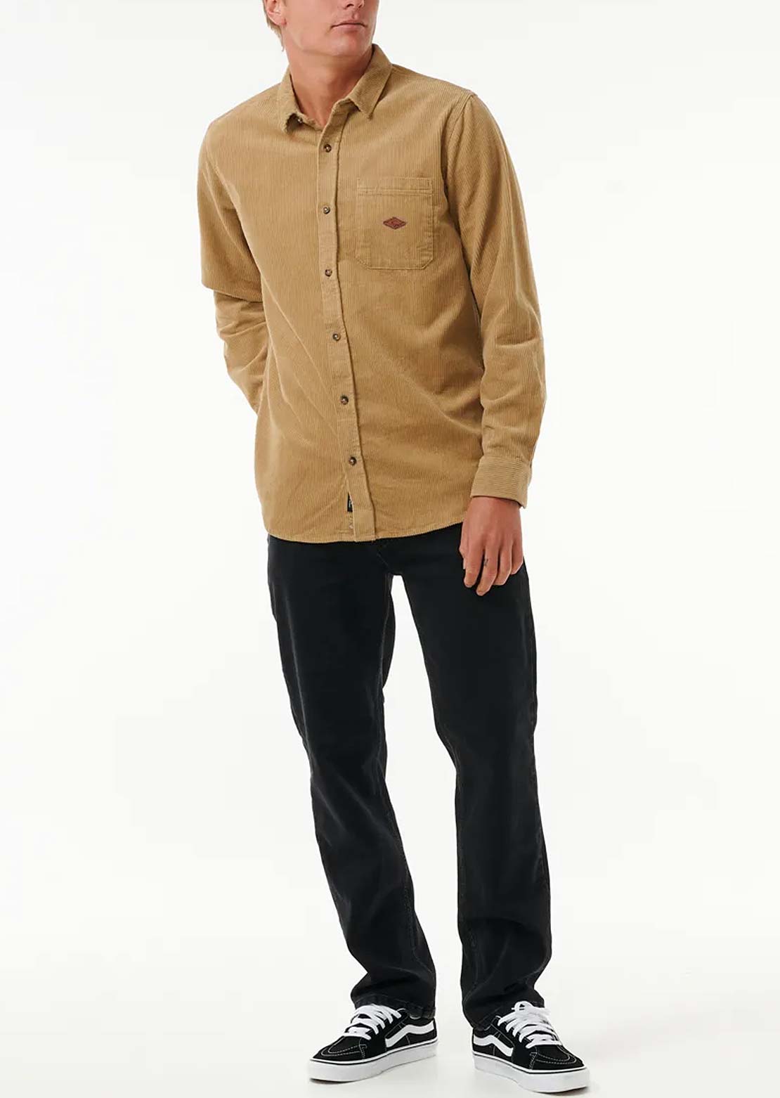 Rip Curl Men's Classic Surf Cord Long Sleeve Button Up Shirt Dark Khaki
