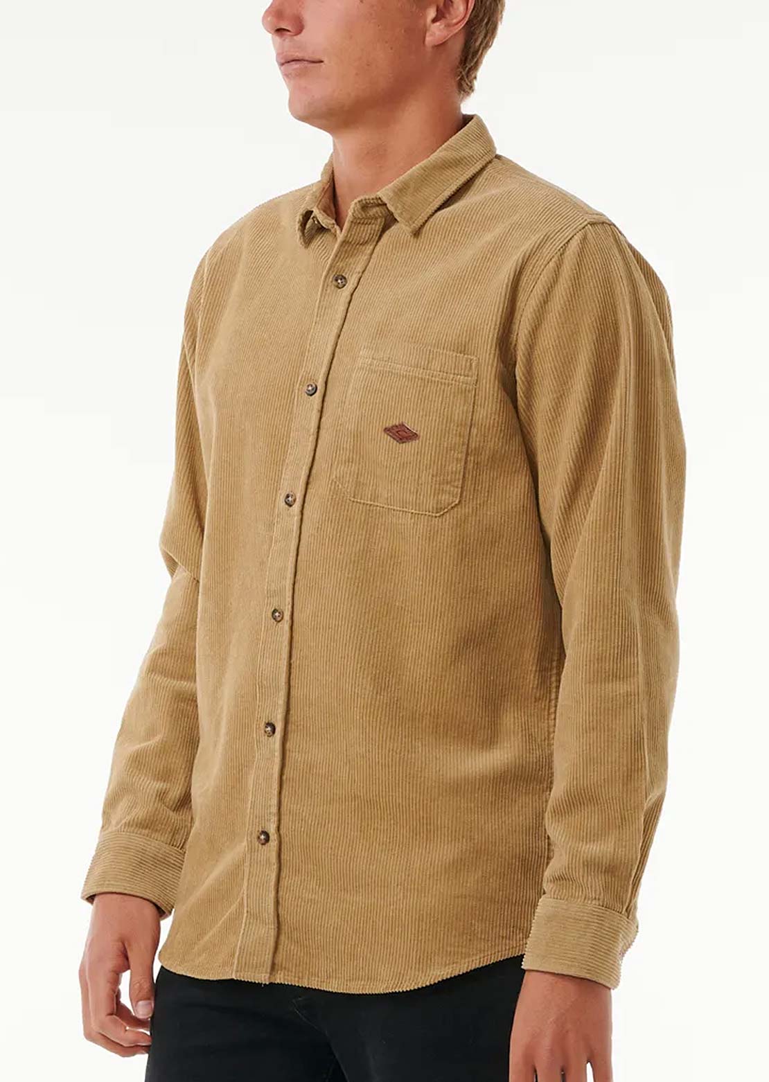 Rip Curl Men's Classic Surf Cord Long Sleeve Button Up Shirt Dark Khaki