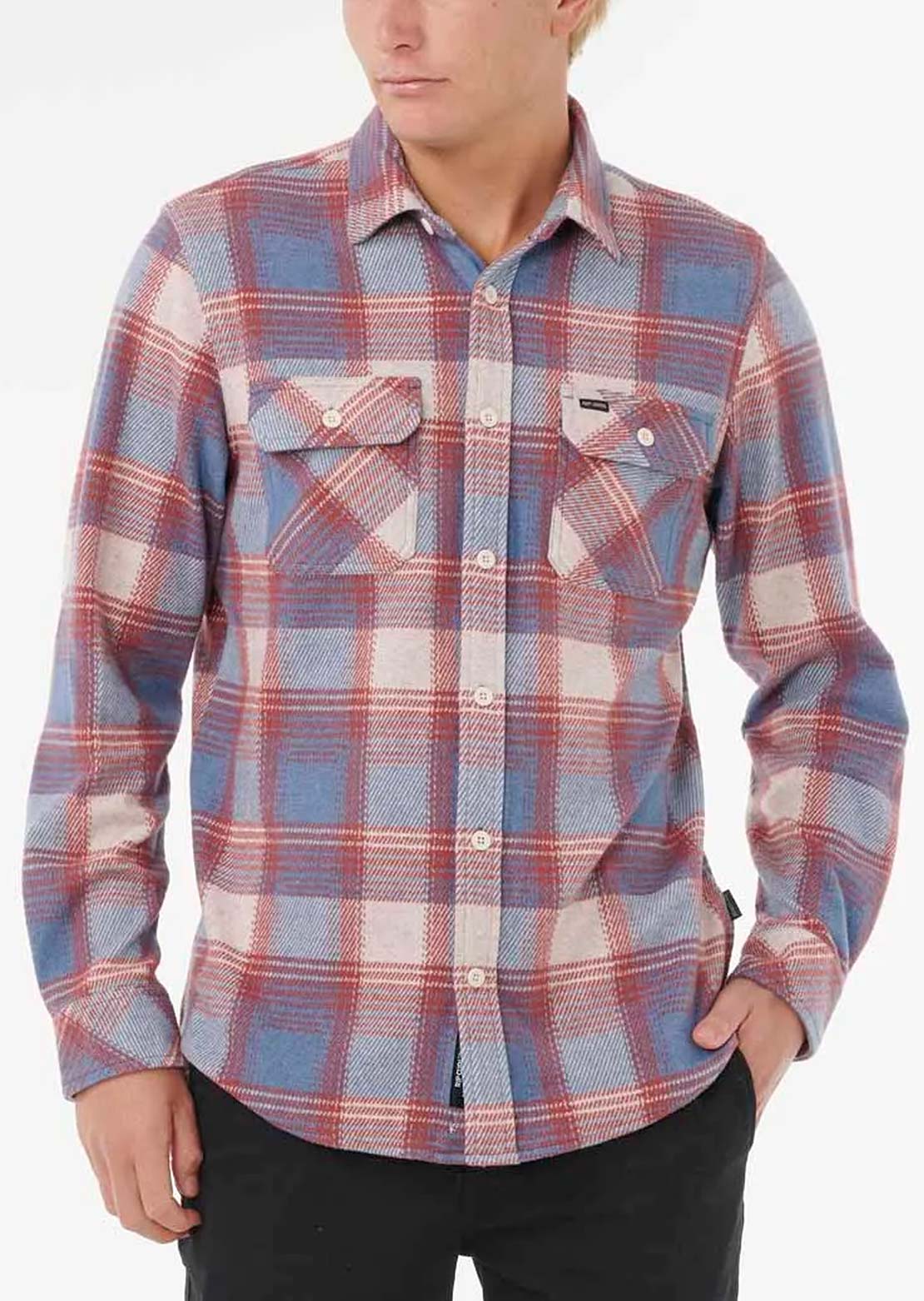 Rip Curl Men's Grid Long Sleeve Button Up Shirt Vintage White/Blue