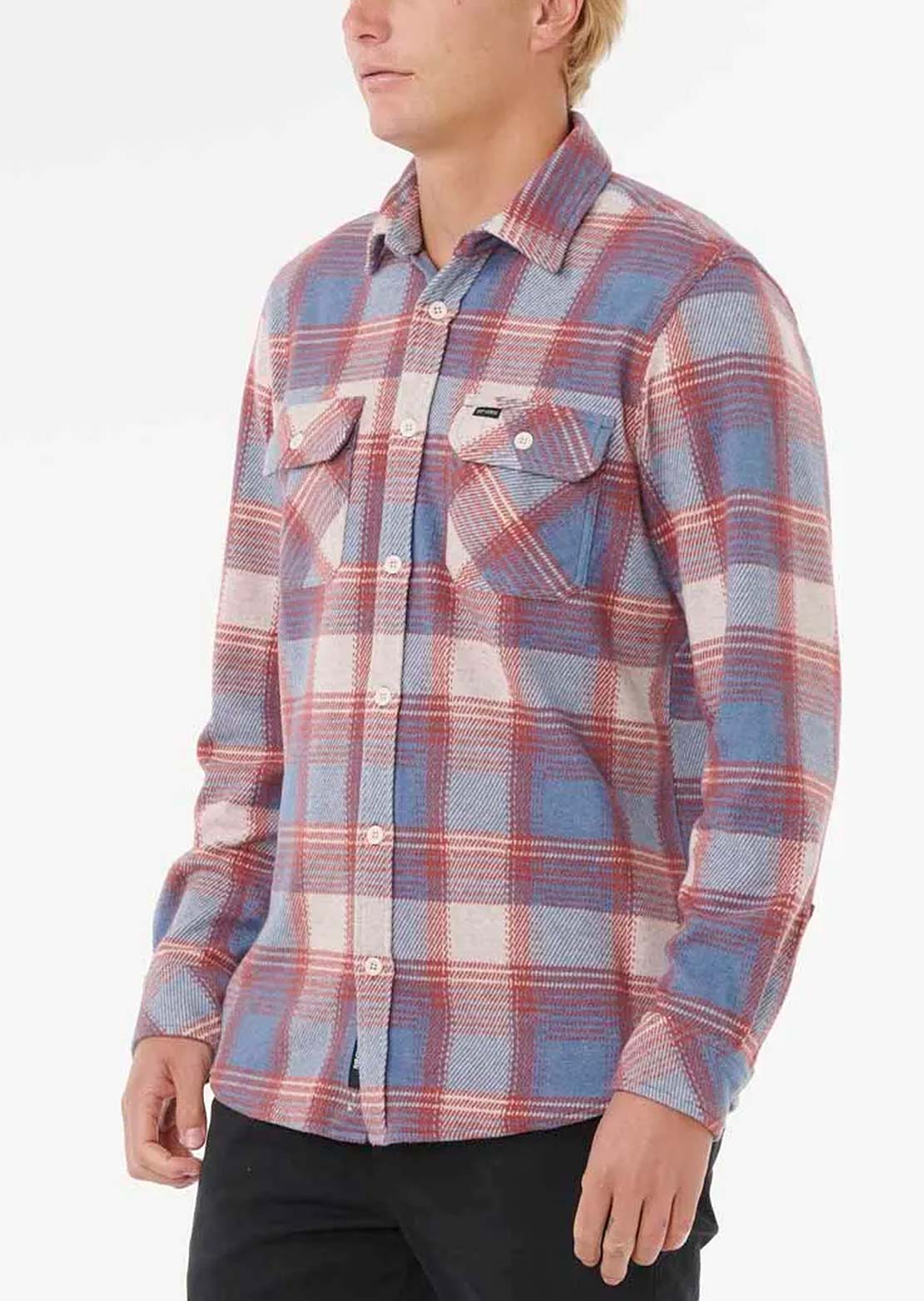 Rip Curl Men's Grid Long Sleeve Button Up Shirt Vintage White/Blue