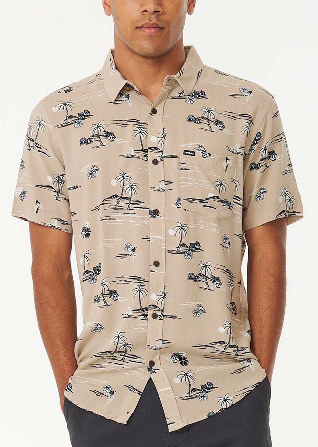 Rip Curl Men's Party Pack Button Up Shirt Taupe