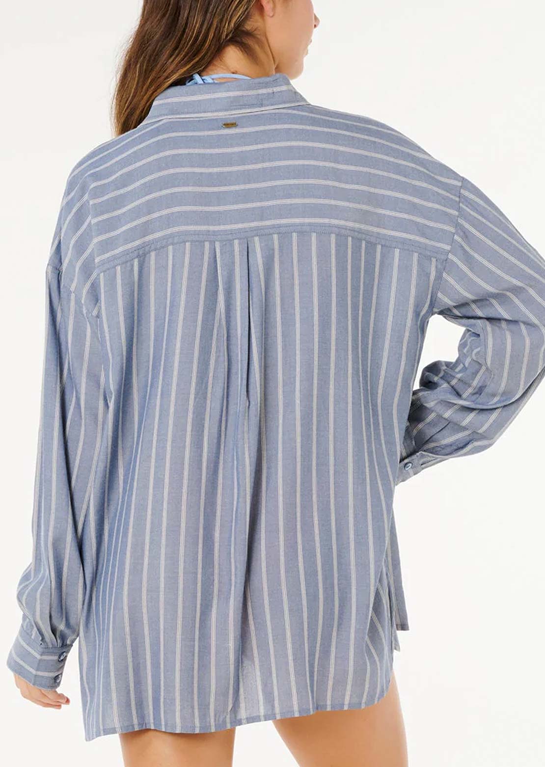Rip Curl Women's Beach Days Pinstripe Button Up Shirts Dusty Blue