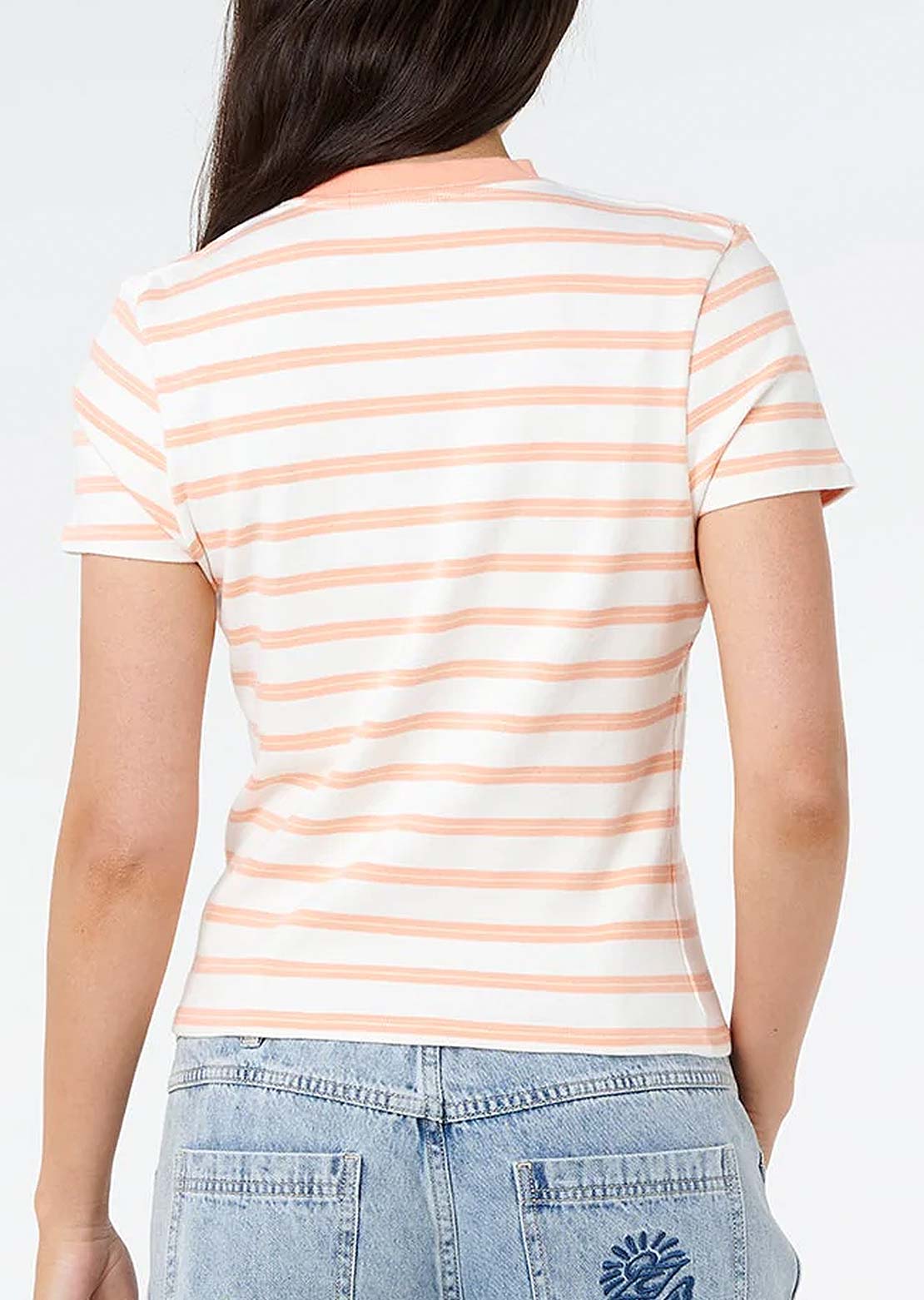 Rip Curl Women's Half Moon Bay Fitted T-Shirt Papaya Stripe