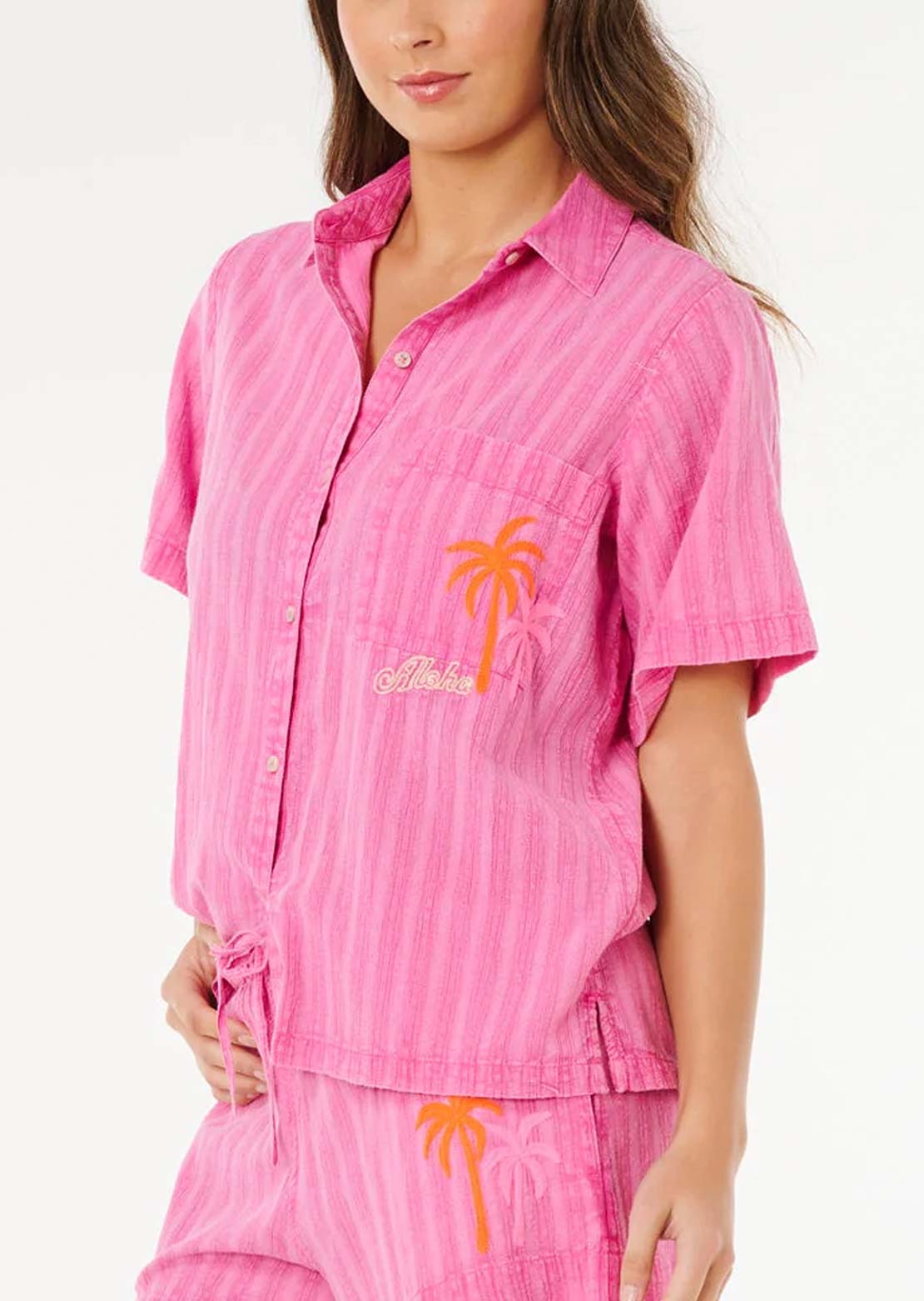 Rip Curl Women's Hotel Malibu Embroid Button Up Shirts Super Pink
