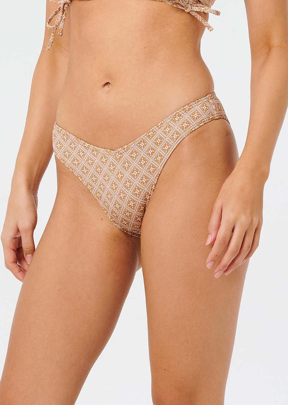 Rip Curl Women's Moon Geo Hi Leg Cheeky Bikini Bottom Brown