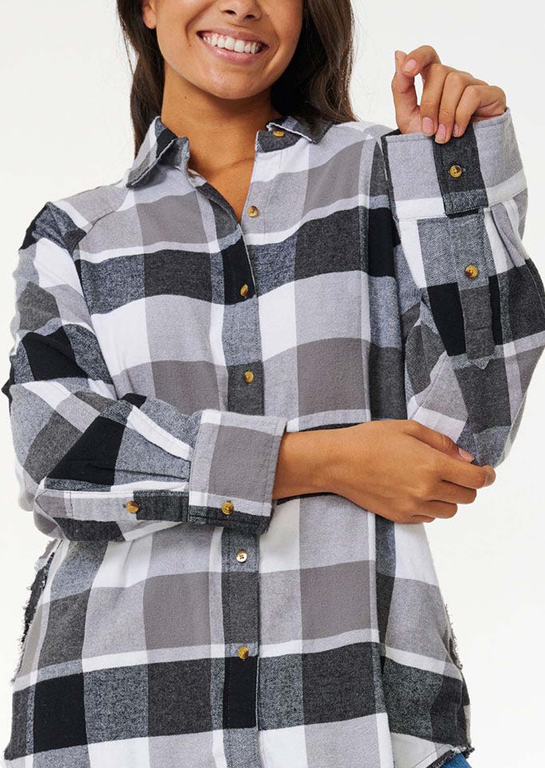 Rip Curl Women's Pacific Dreams Cotton Flannel Button Up Shirt Charcoal