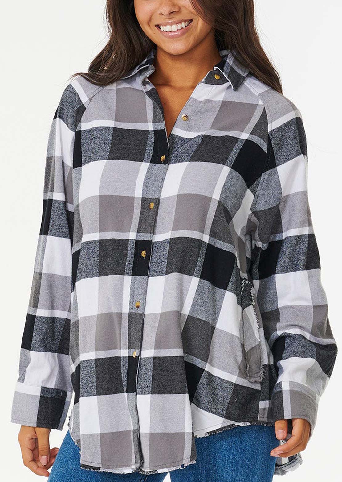 Rip Curl Women's Pacific Dreams Cotton Flannel Button Up Shirt Charcoal