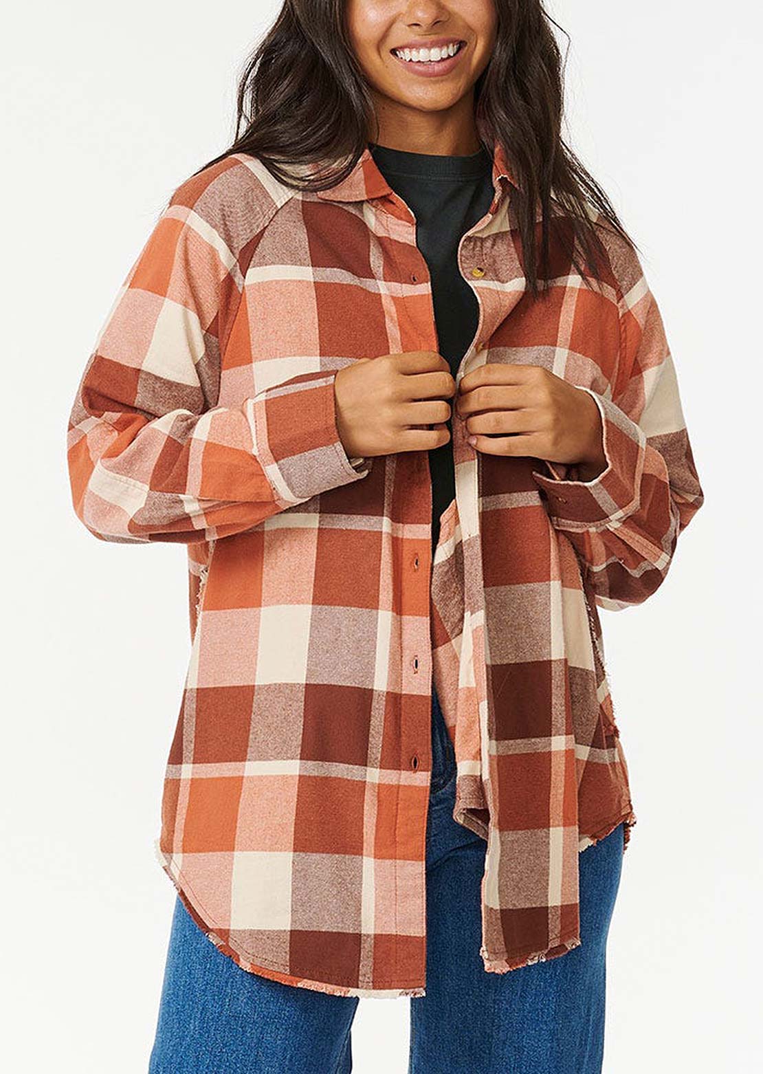 Rip Curl Women's Pacific Dreams Cotton Flannel Button Up Shirt Cinnamon