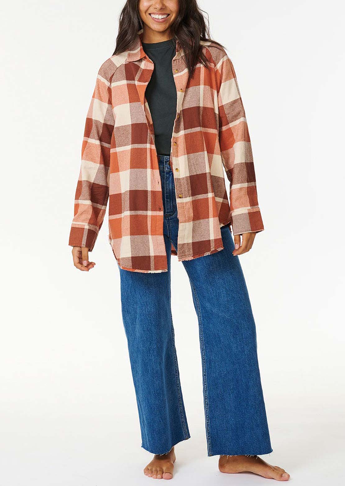 Rip Curl Women's Pacific Dreams Cotton Flannel Button Up Shirt Cinnamon