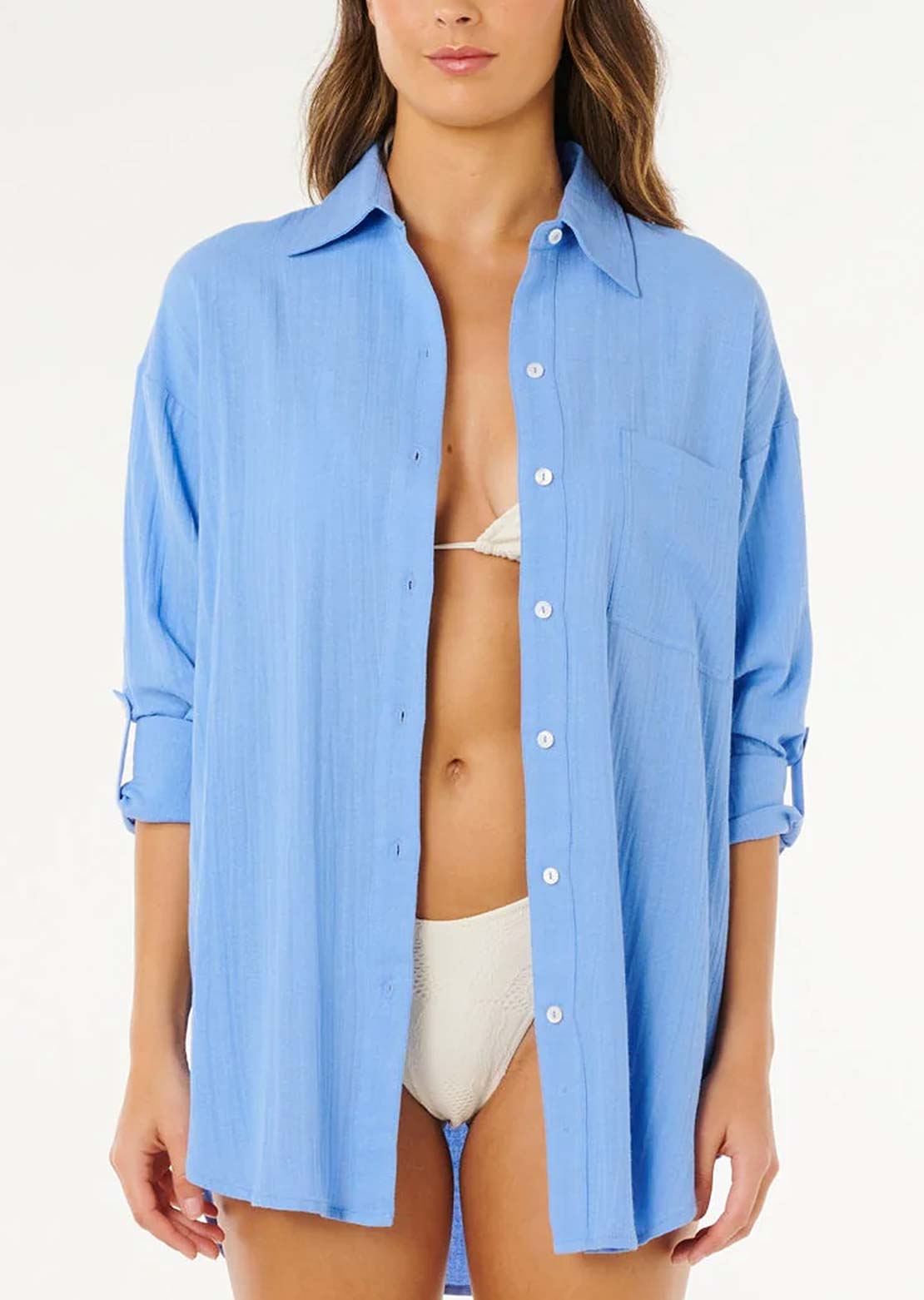Rip Curl Women's Premium Surf Holiday Button Up Shirts Cornflower Blue