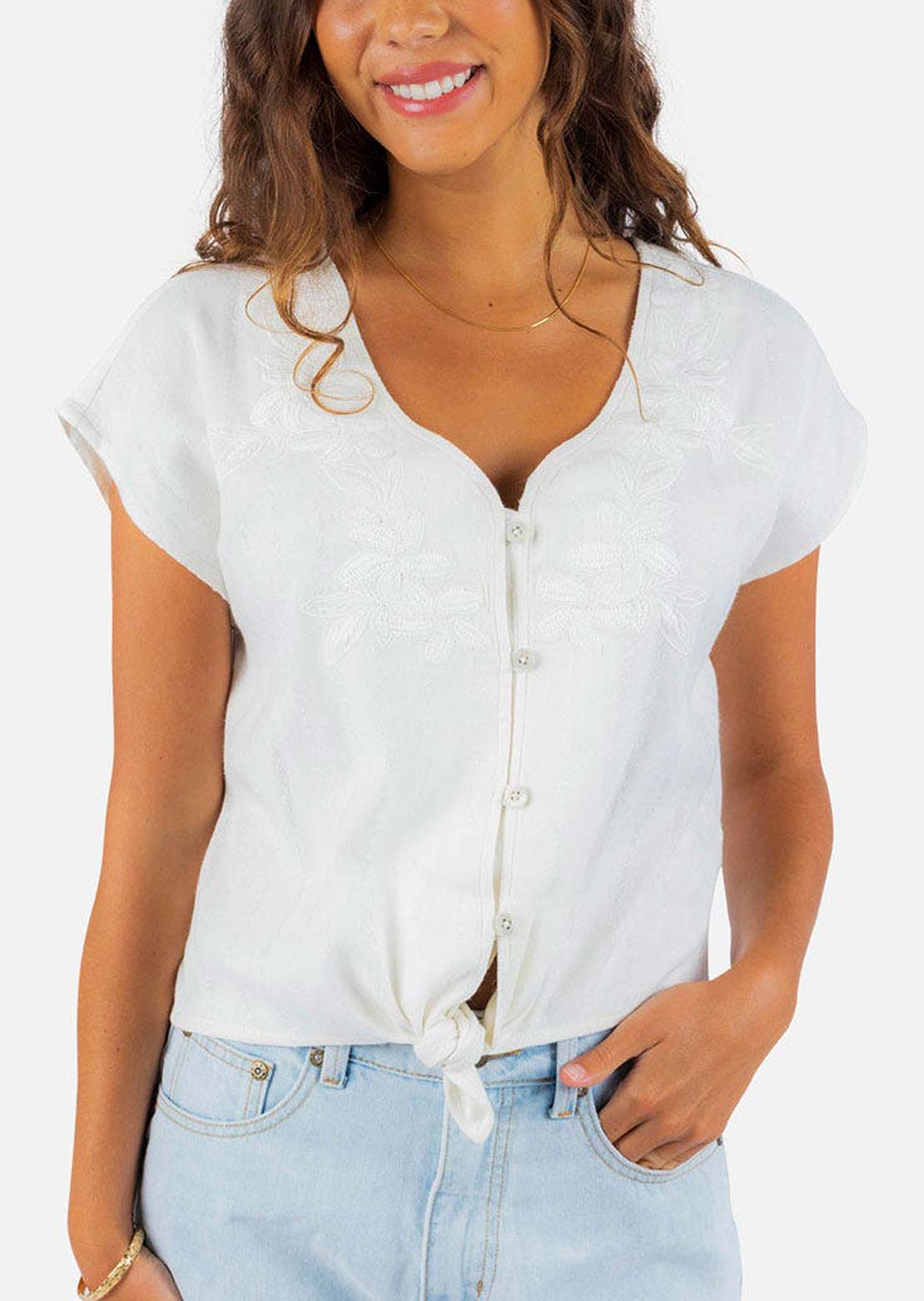 Rip Curl Women's Tiki Embroidered Top Bone