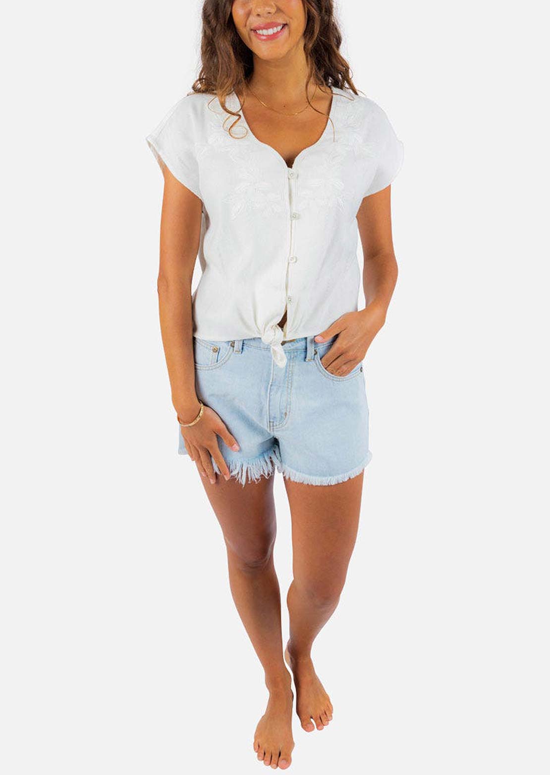 Rip Curl Women's Tiki Embroidered Top Bone