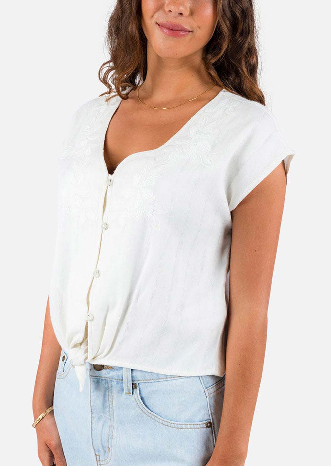 Rip Curl Women's Tiki Embroidered Top Bone