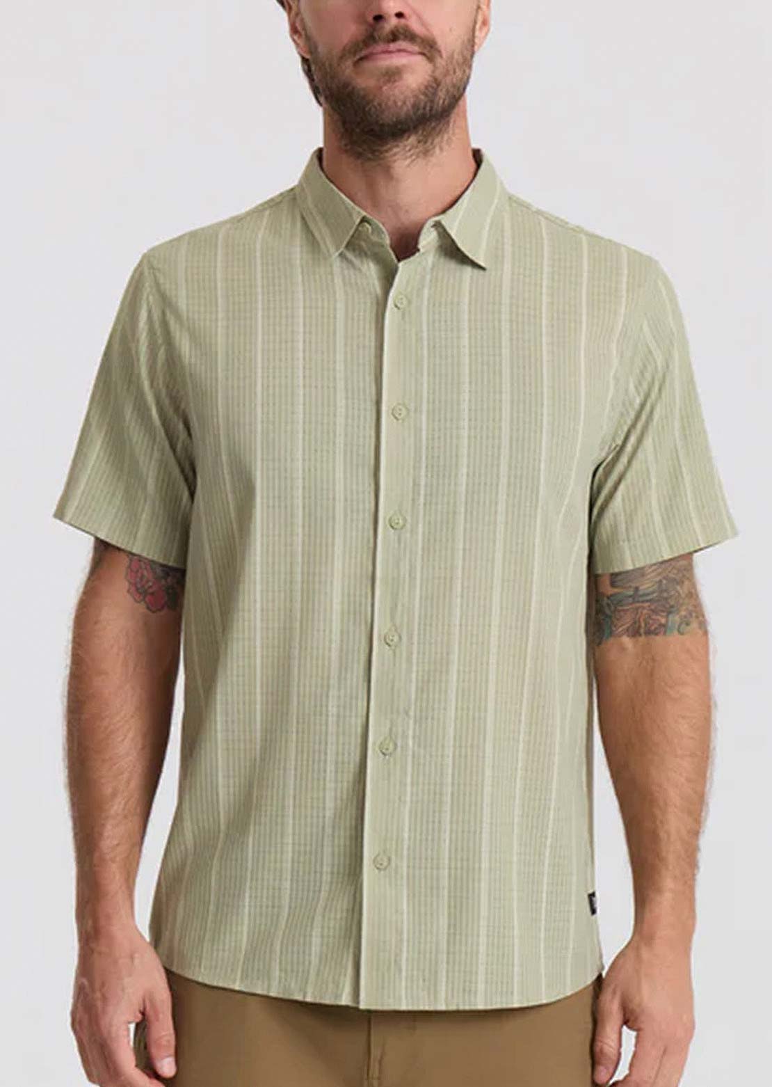 Roark Men's Bless Up Button Up Shirt Sage Stripe