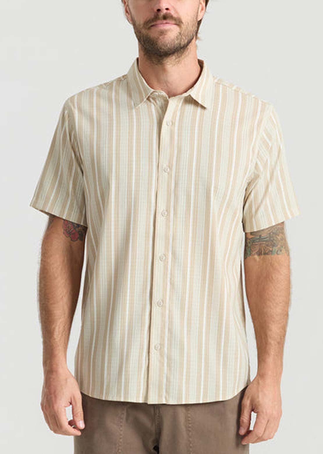Roark Men's Bless Up Button Up Shirt Beige