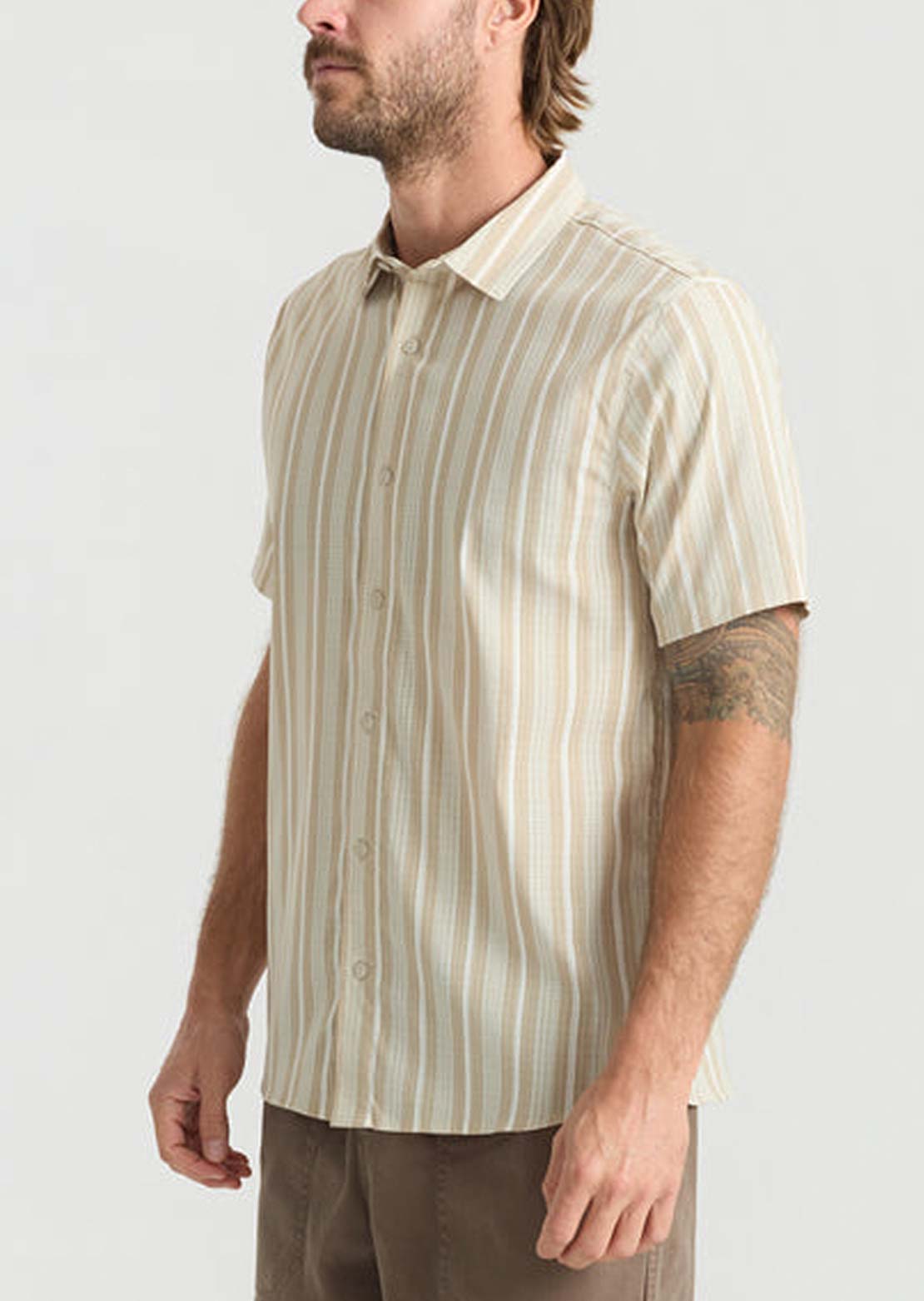 Roark Men's Bless Up Button Up Shirt Beige