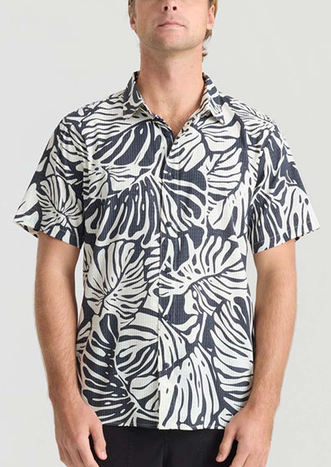 Roark Men's Bless Up Button Up Shirt Black Monstera