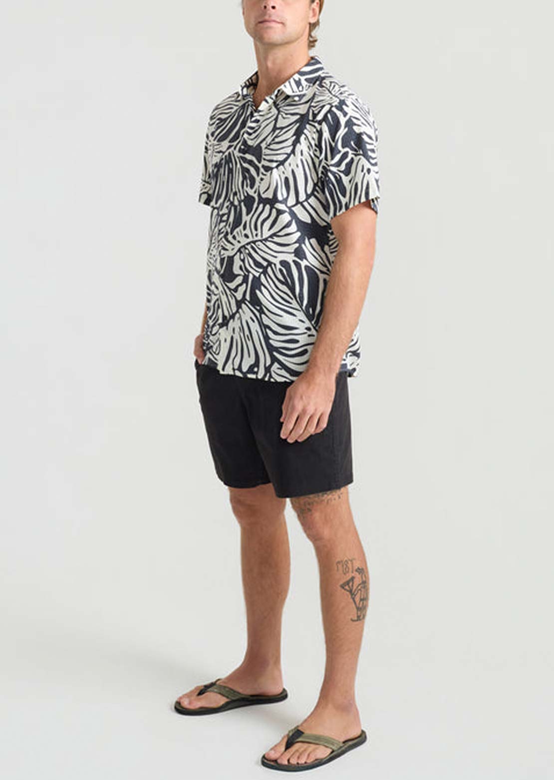Roark Men's Bless Up Button Up Shirt Black Monstera