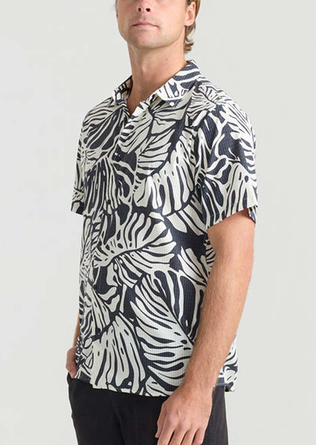 Roark Men's Bless Up Button Up Shirt Black Monstera