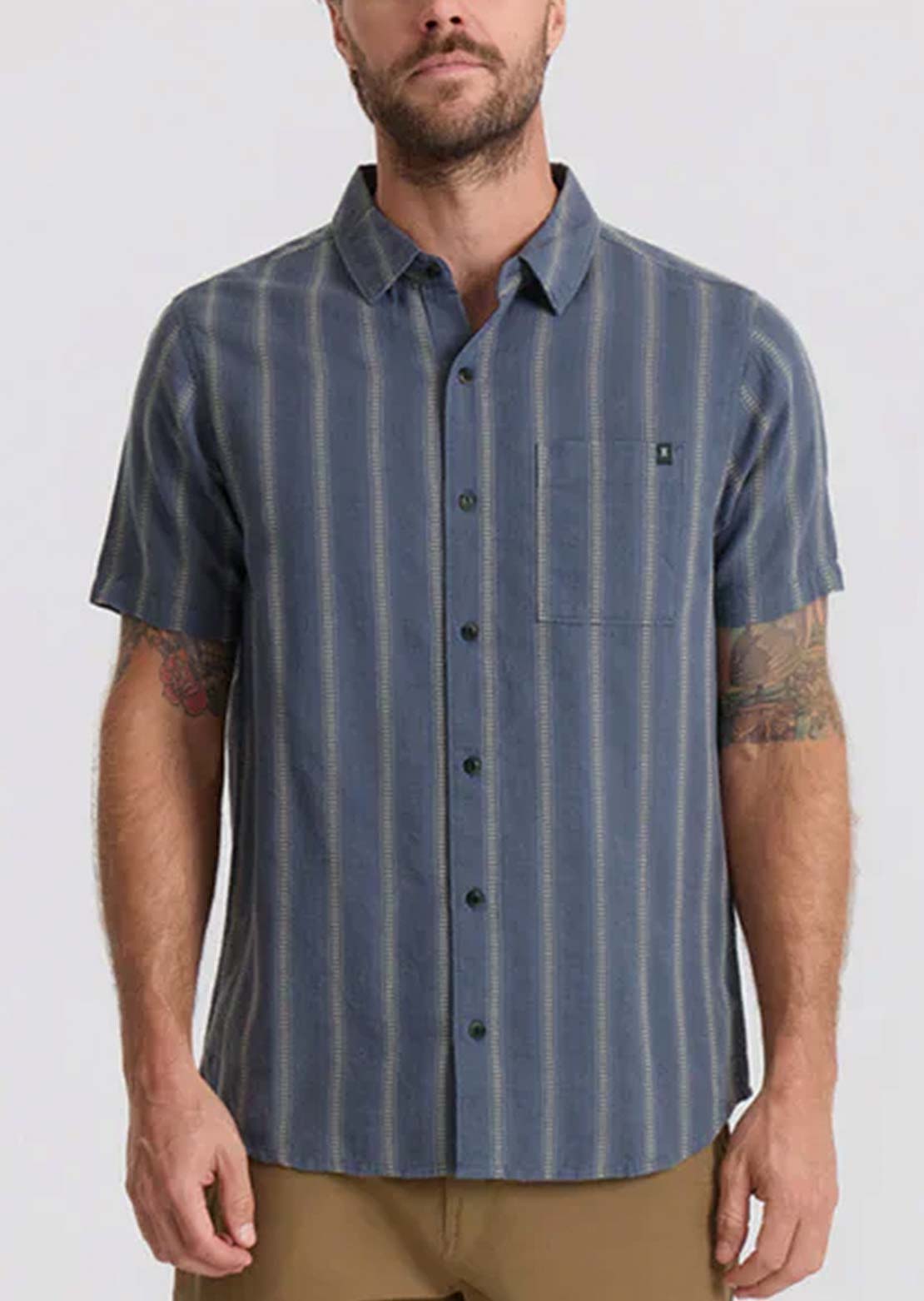 Roark Men's Crosswinds Woven Button Up Shirt Neptune