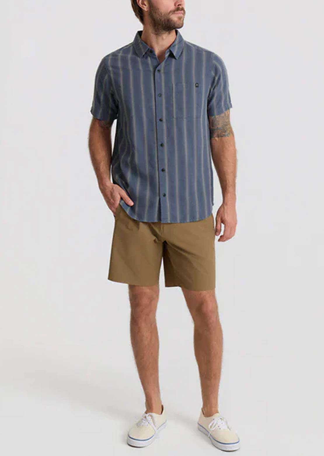 Roark Men's Crosswinds Woven Button Up Shirt Neptune