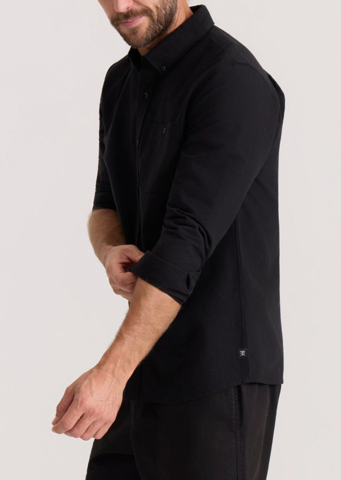 Roark Men's Scholar Woven Button Up Shirt Solid Black