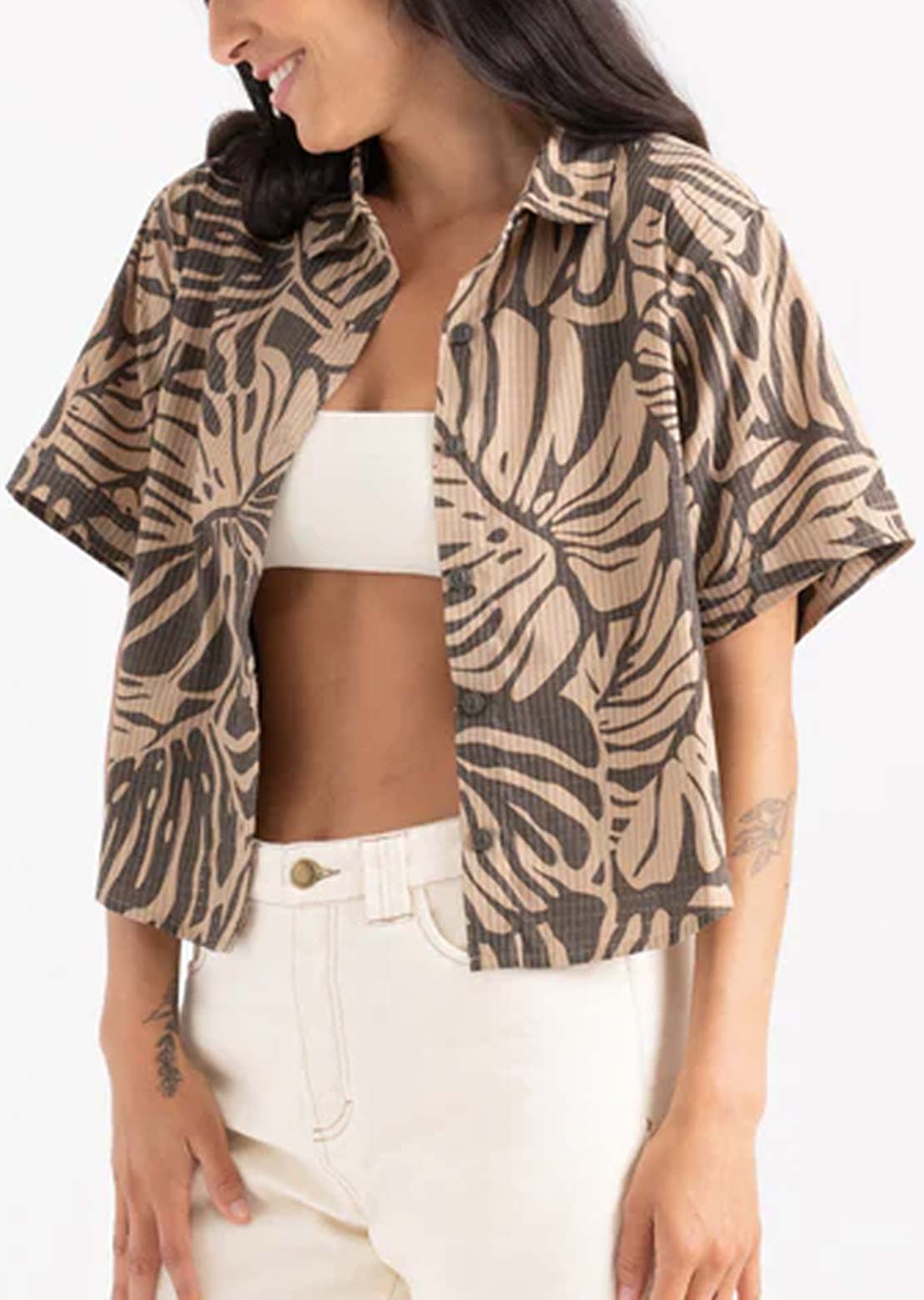 Roark Women's Bless Up Camp Button Up Shirt Khaki