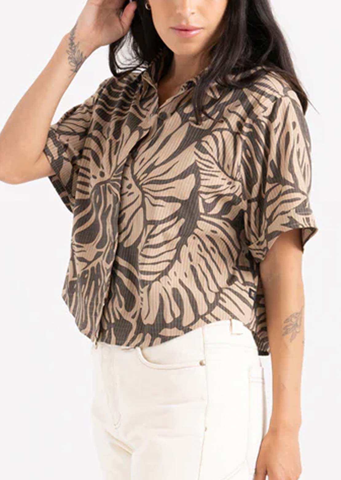 Roark Women's Bless Up Camp Button Up Shirt Khaki