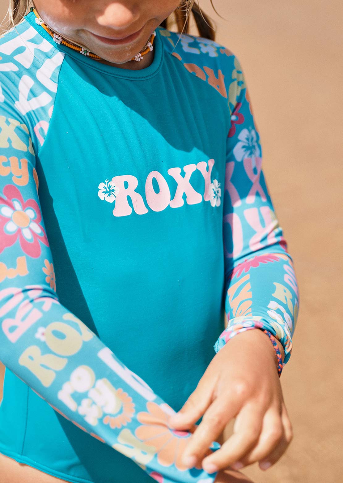 Roxy Junior Flower Vintage Power Onesie Rashguard Bachelor Button Groo