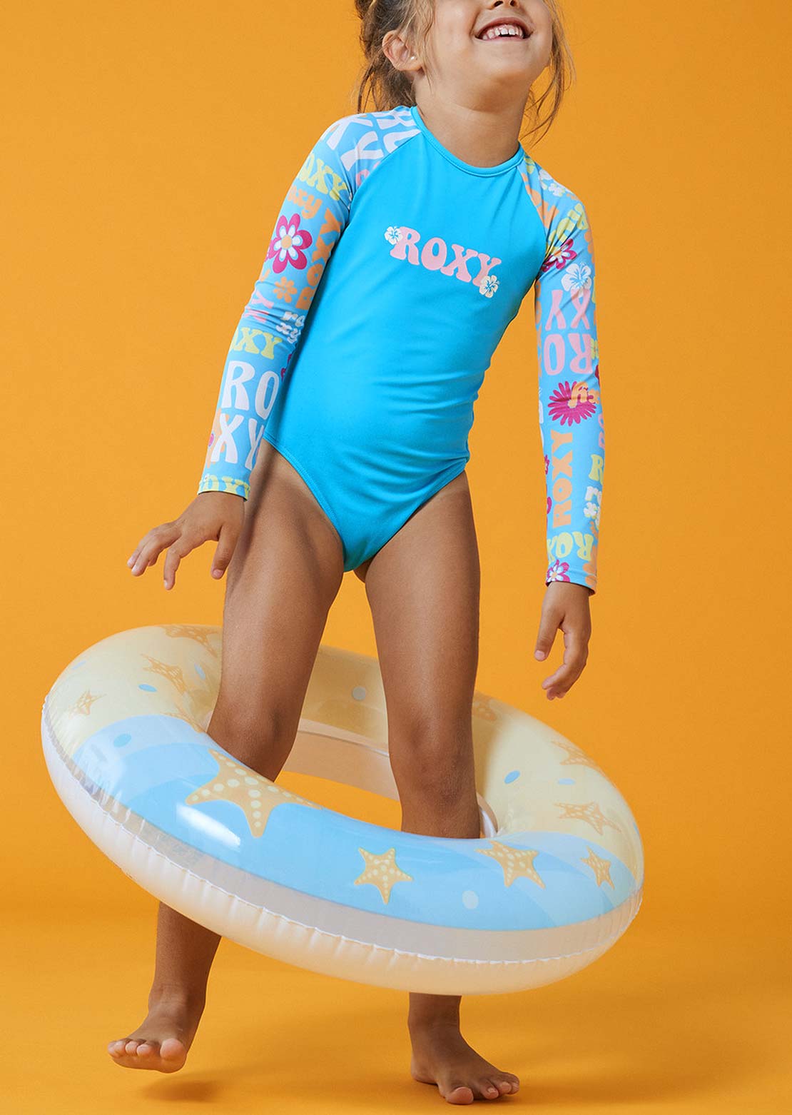 Roxy Junior Flower Vintage Power Onesie Rashguard Bachelor Button Groo