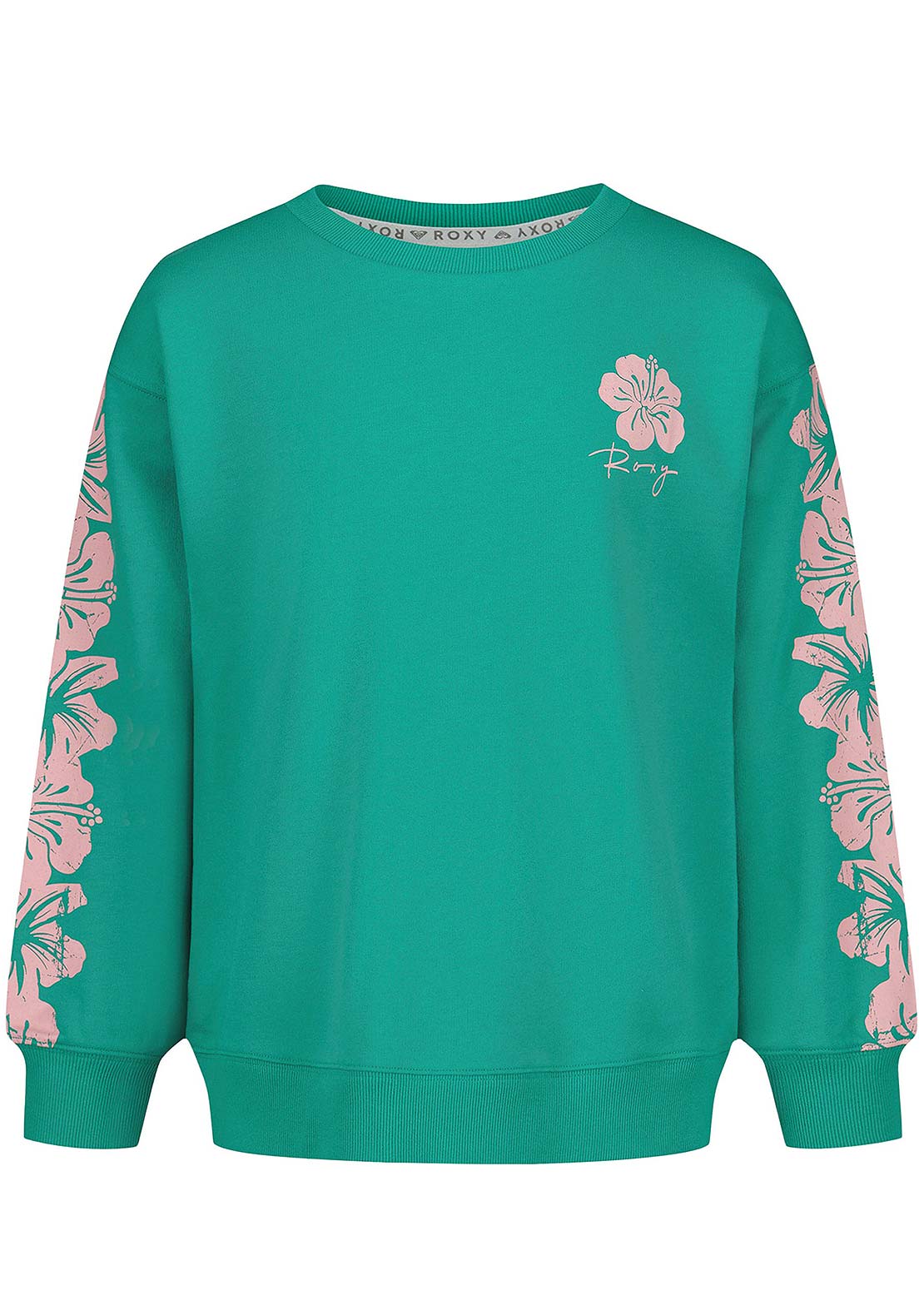 Roxy Junior Hibiscus Oversized Crewneck Sweatshirt Sea Green