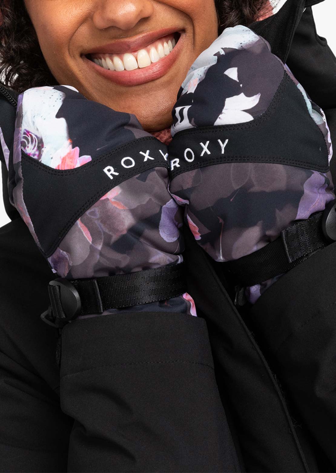 Roxy Junior Jetty Mitts True Black Blurry Flower