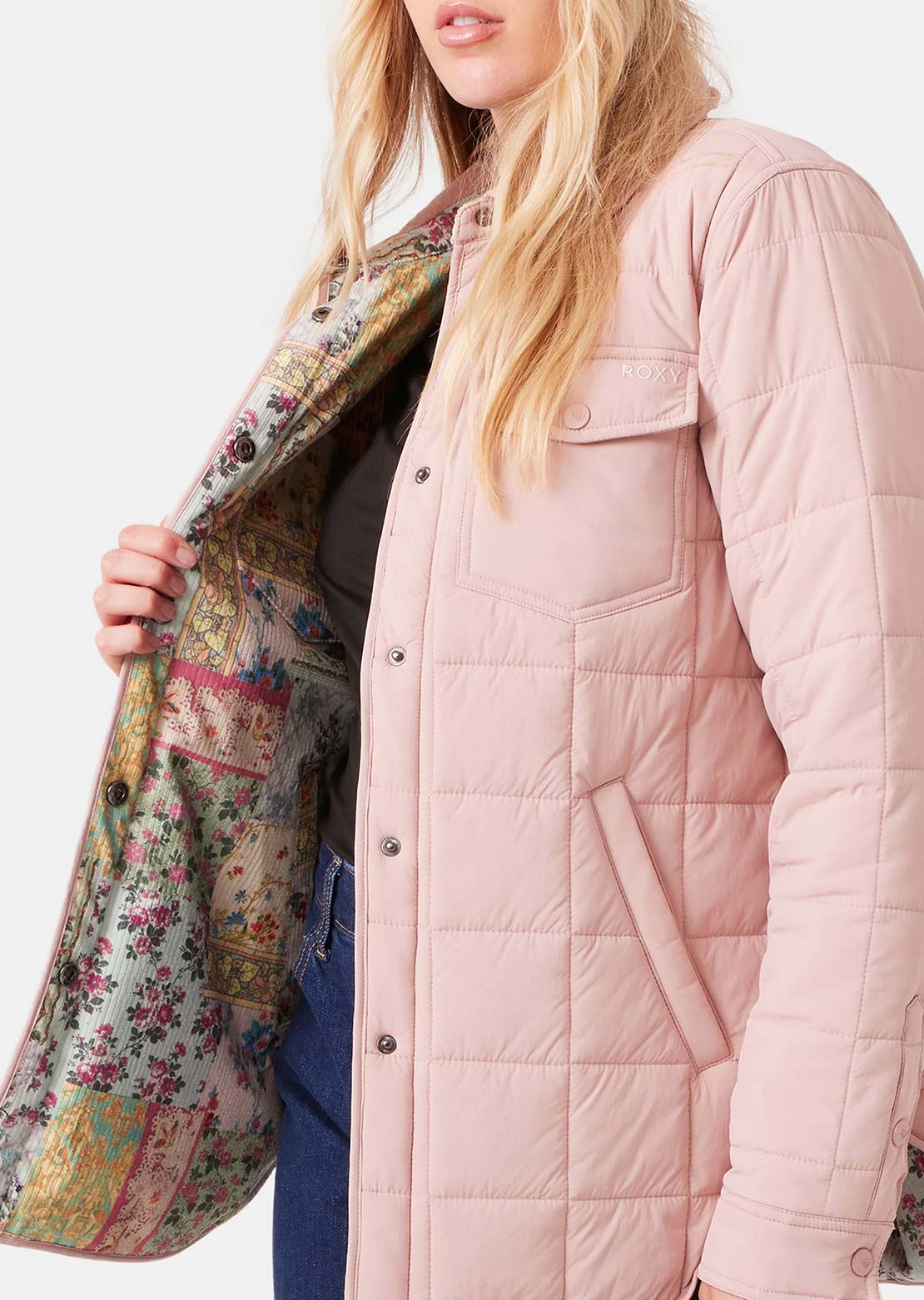 Roxy Women's Alpine Quilted Shacket Adobe Rose