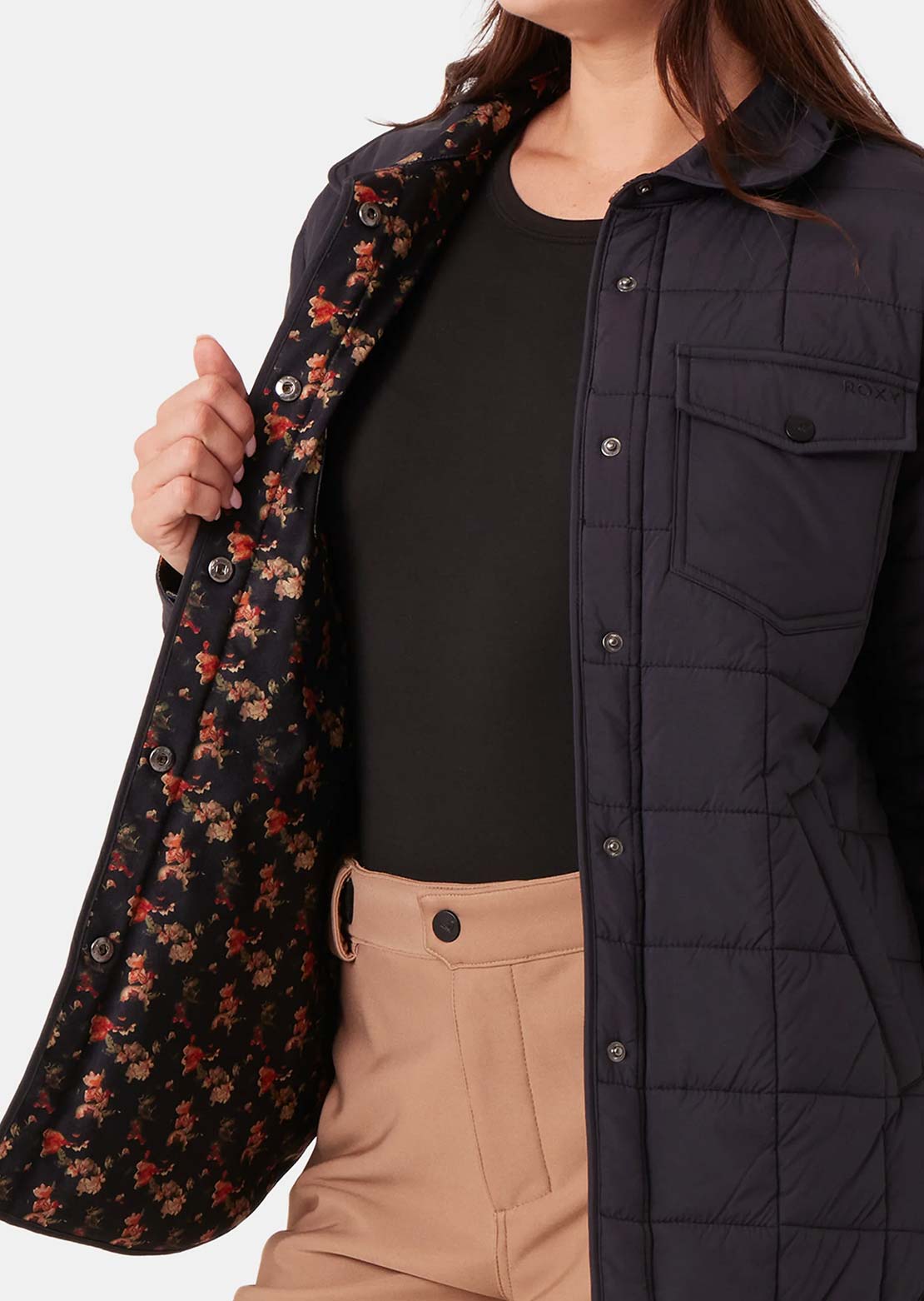 Roxy Women's Alpine Quilted Shacket Black