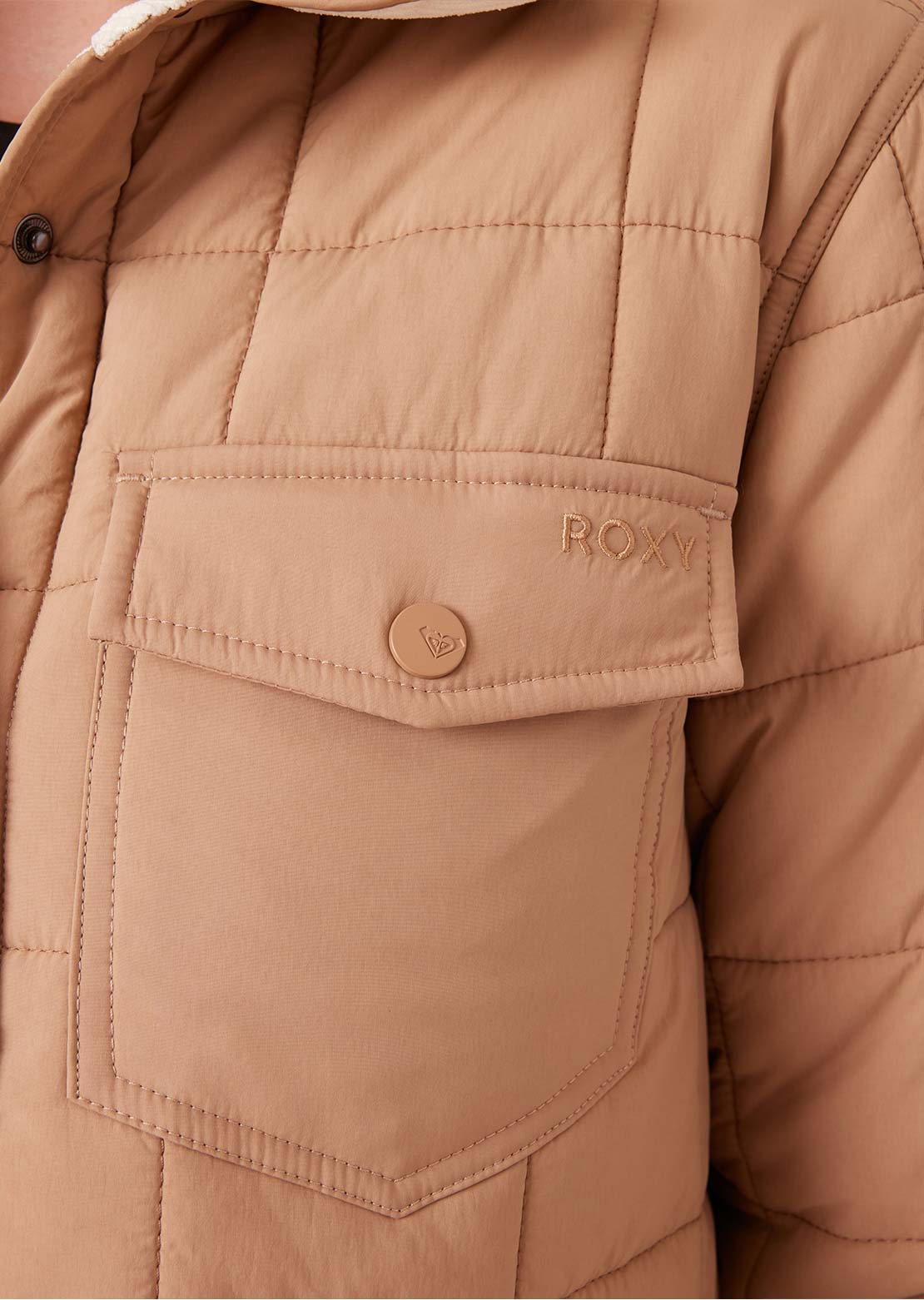 Roxy Women's Alpine Quilted Shacket Taupe
