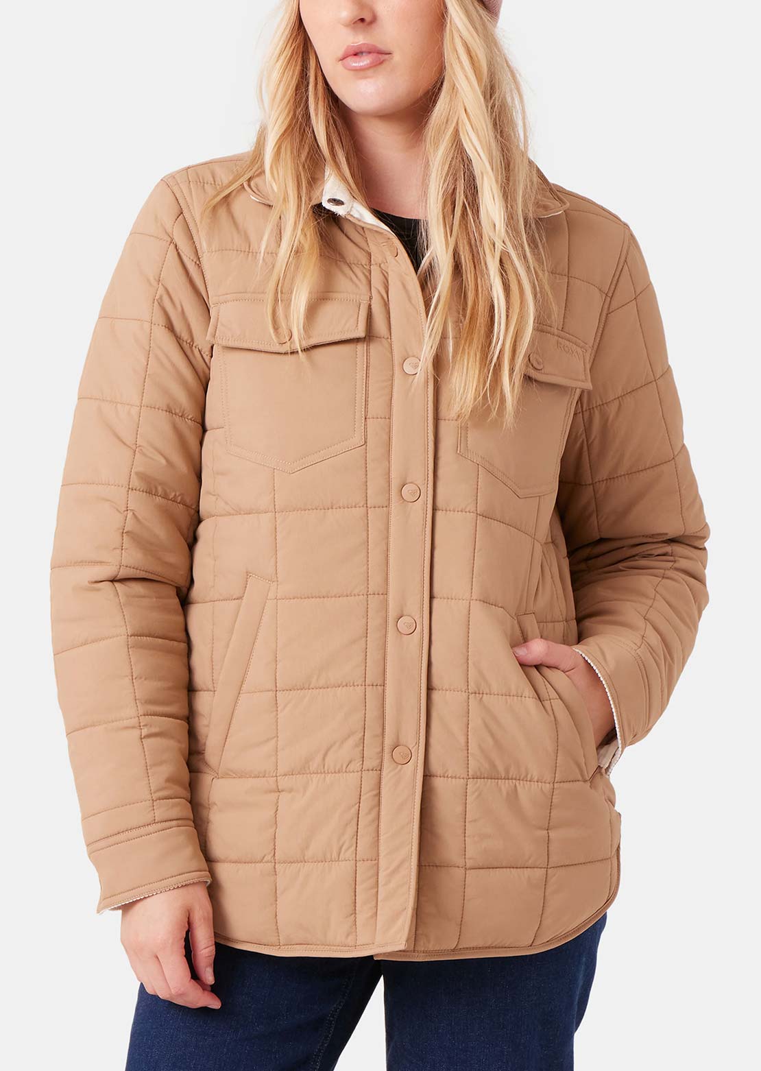 Roxy Women's Alpine Quilted Shacket Taupe