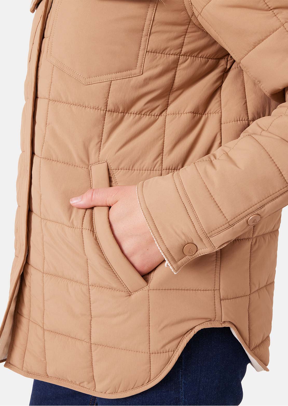 Roxy Women's Alpine Quilted Shacket Taupe