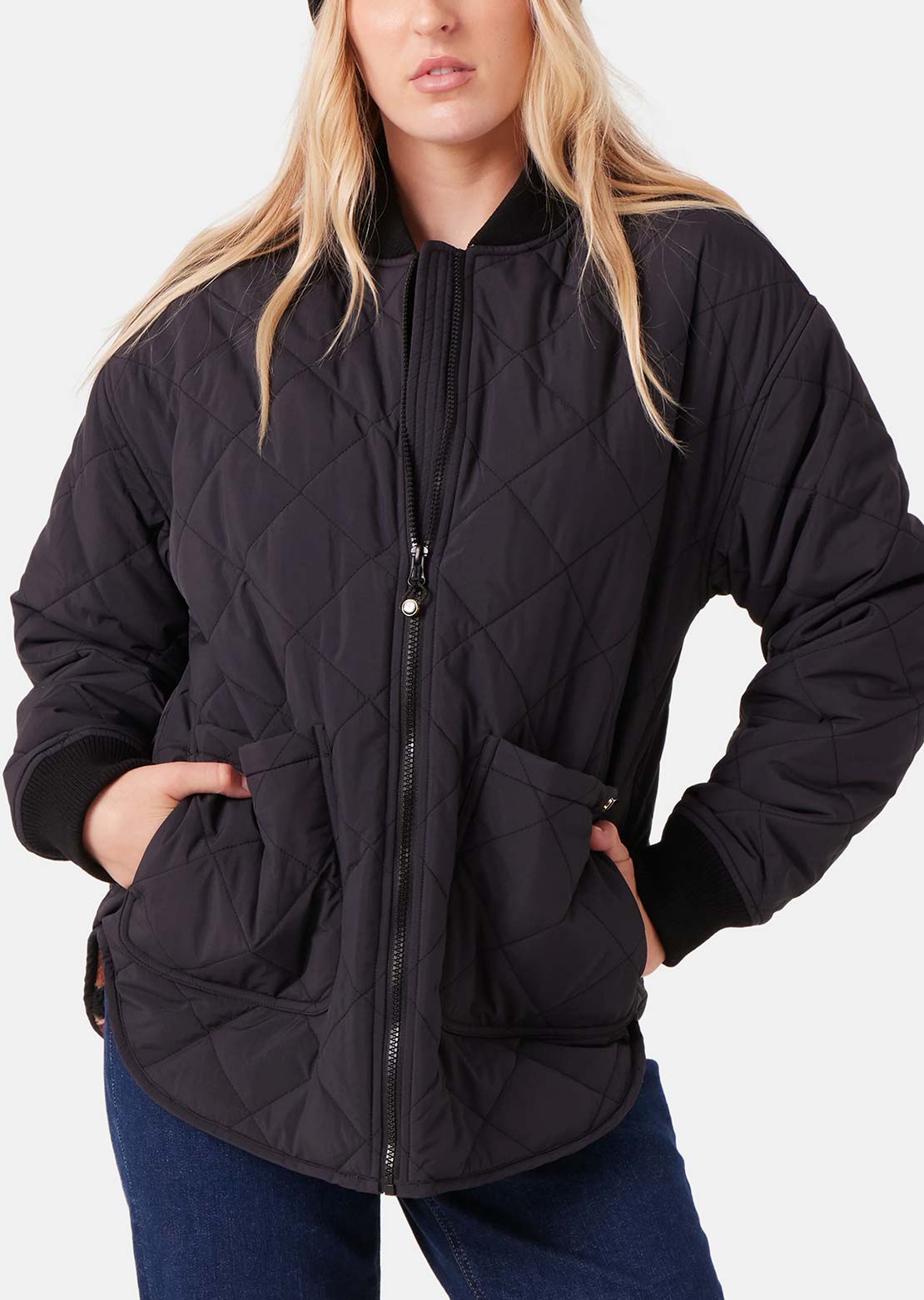 Roxy Women's Aurora Quilted Bomber Shacket Black