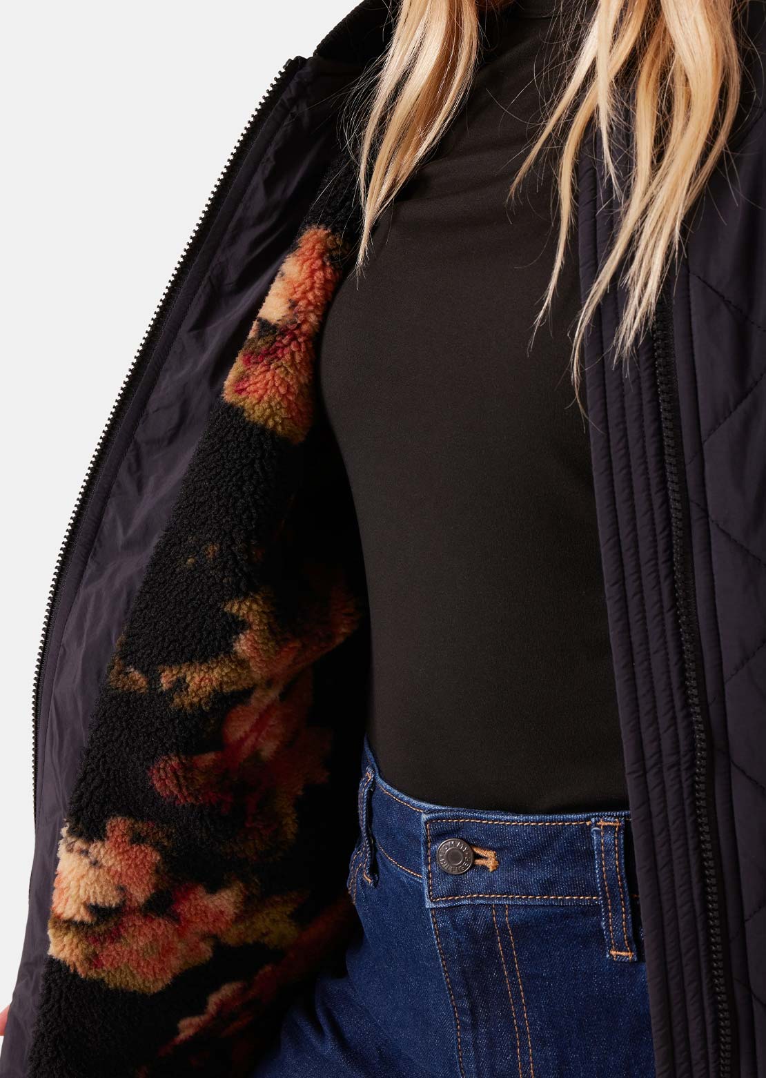 Roxy Women's Aurora Quilted Bomber Shacket Black