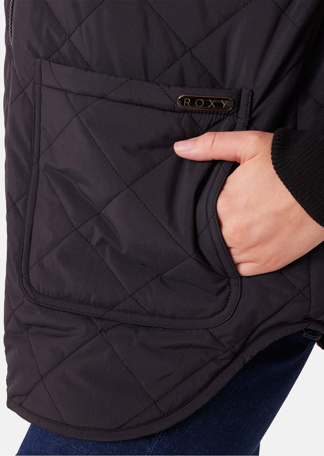 Roxy Women's Aurora Quilted Bomber Shacket Black
