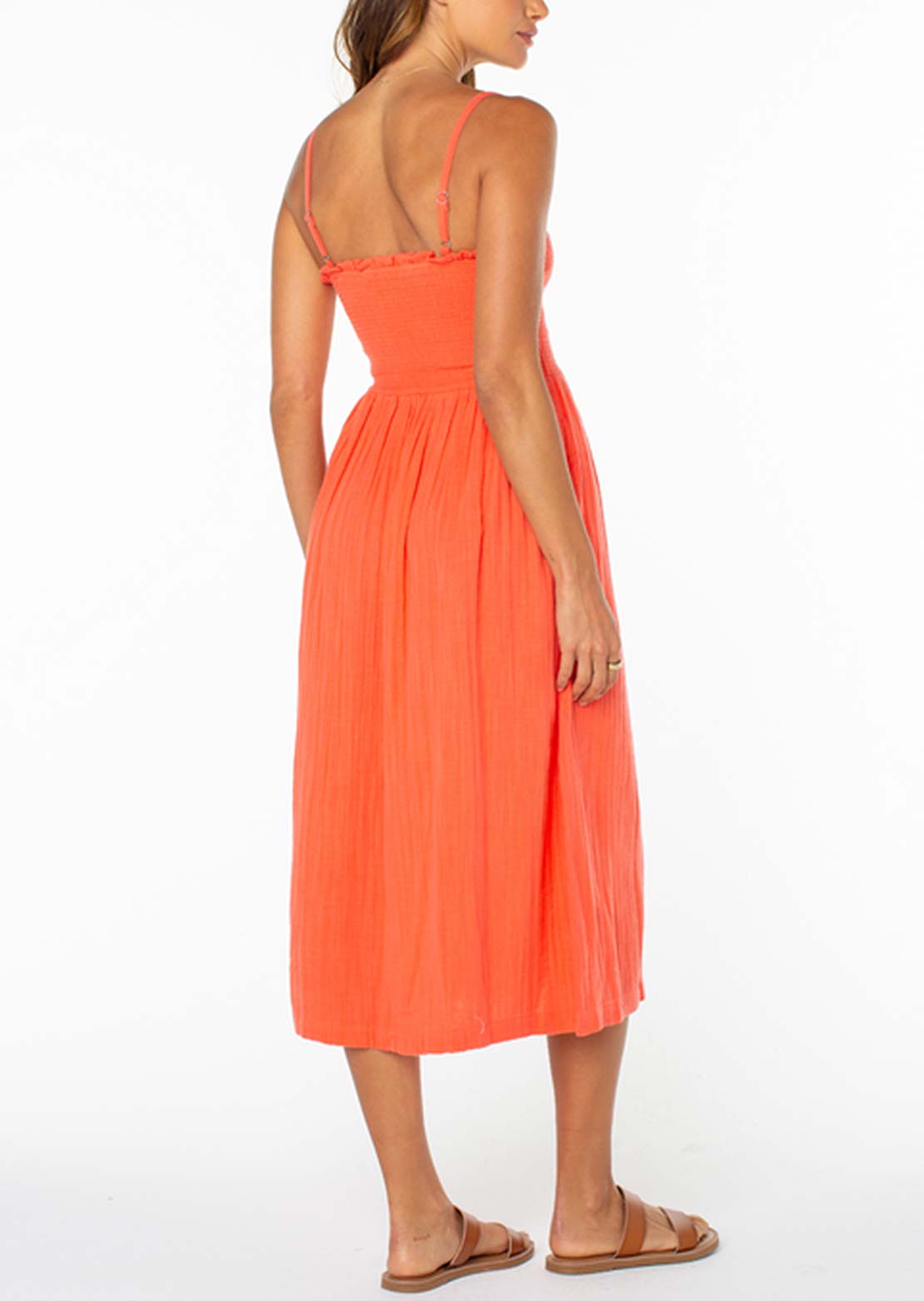 Roxy Women's Downriver Midi Dress Hot Coral Solid