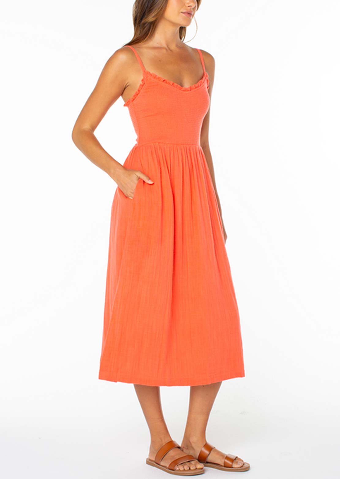 Roxy Women's Downriver Midi Dress Hot Coral Solid