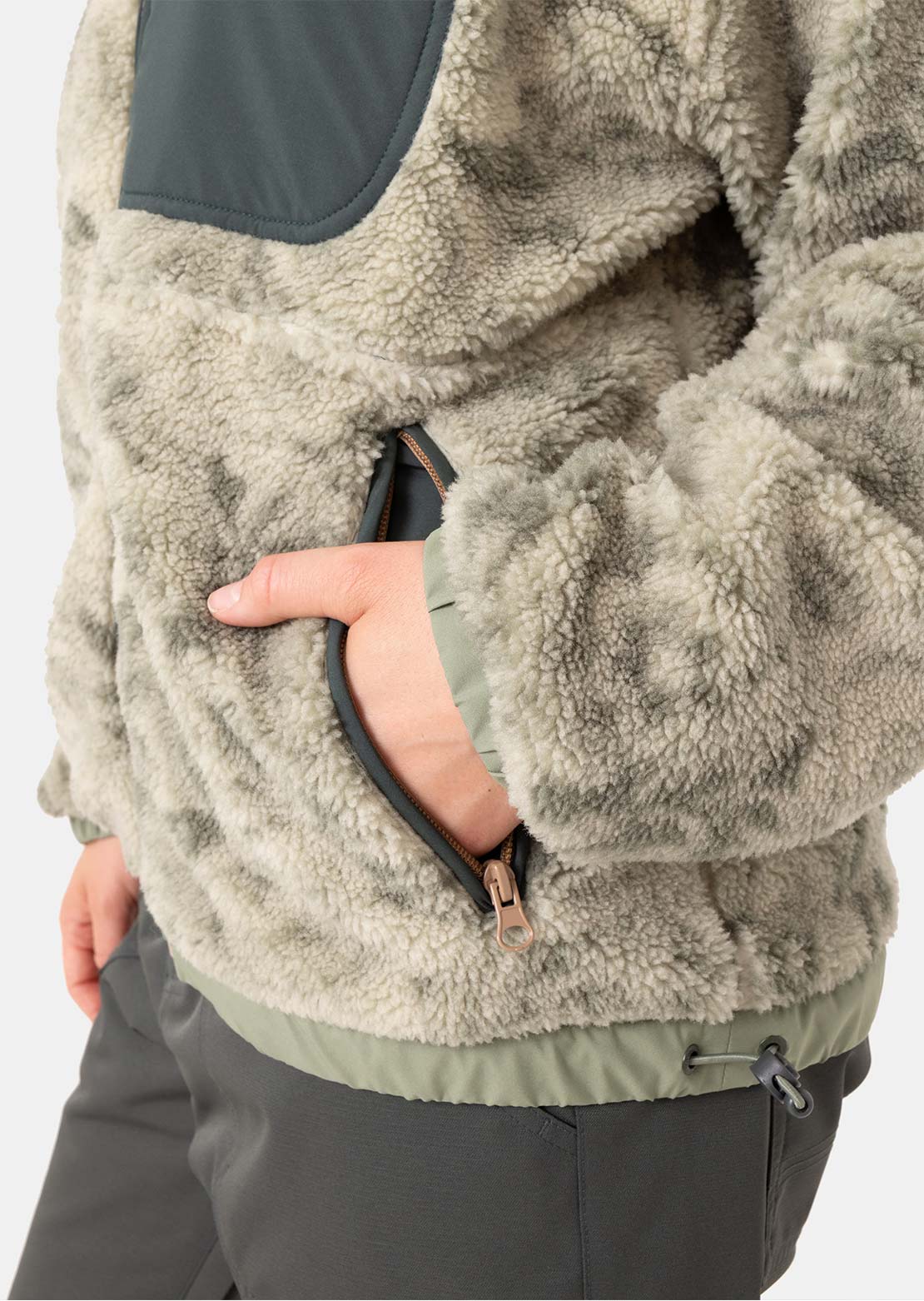 Roxy Women's Everest Full Zip Hooded Sherpa Jacket Olive Combo